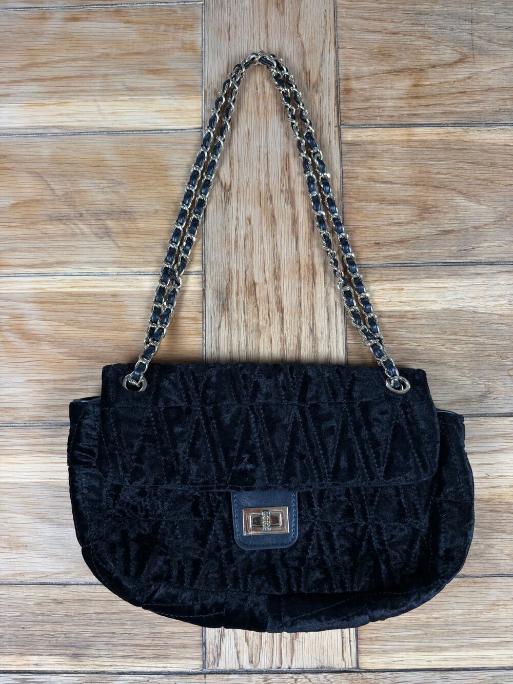 House of Harlow 1960 Black Velvet Shoulder Bag Purse Chain Strap